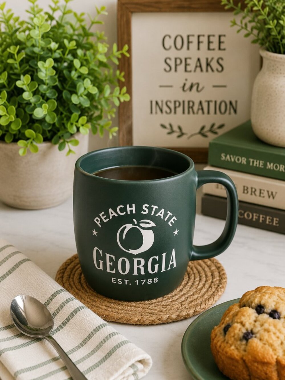 Americaware Georgia Etched Matte Stoneware Souvenir Mug | Green | 22oz